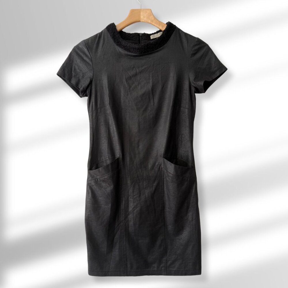 Yoli Rapp New York | Black Faux Leather Mini Dress | Faux Fur Collar | Size S